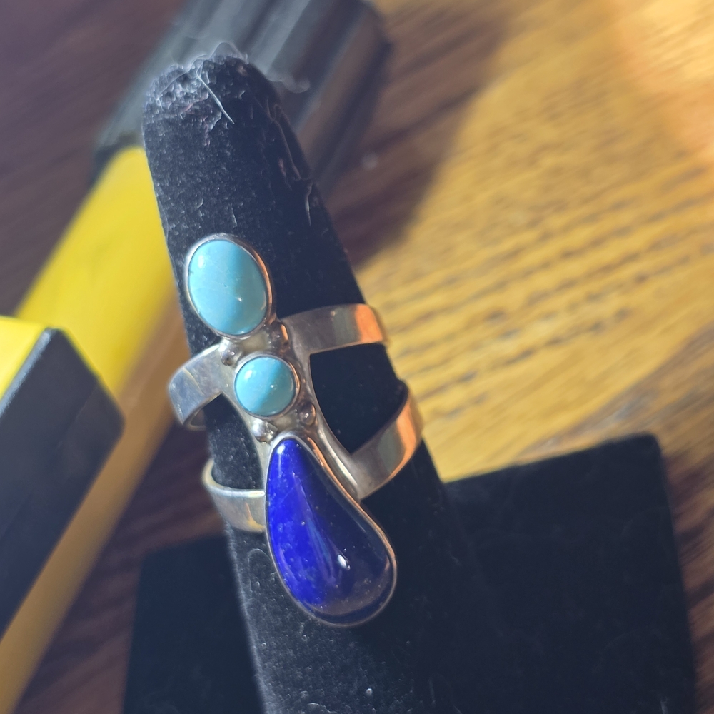 Sterling Silver, Turqoise and Blue Lapis Stone Women's Ring